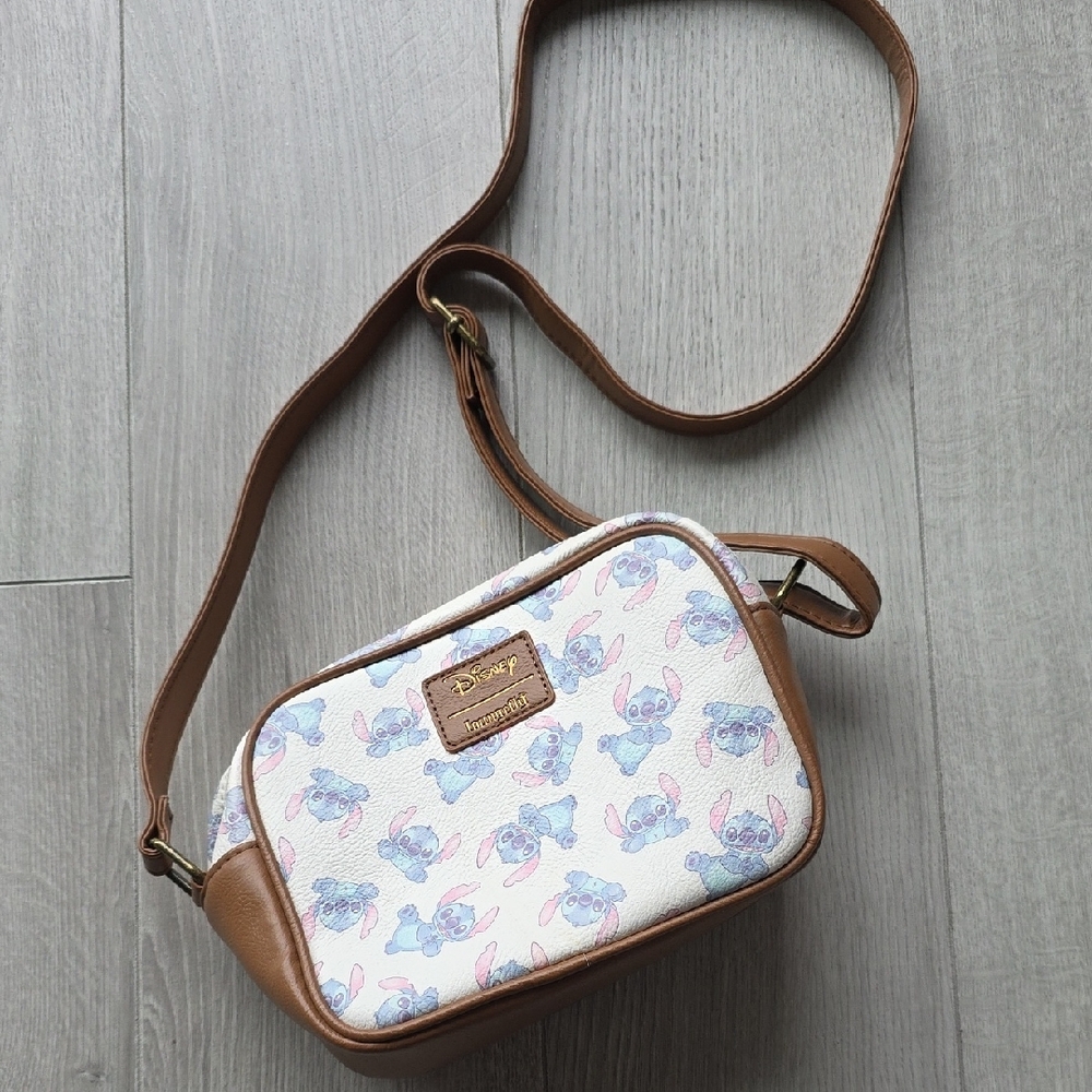Loungefly Disney Crossbody Bag with Stitch Design - White and Brown